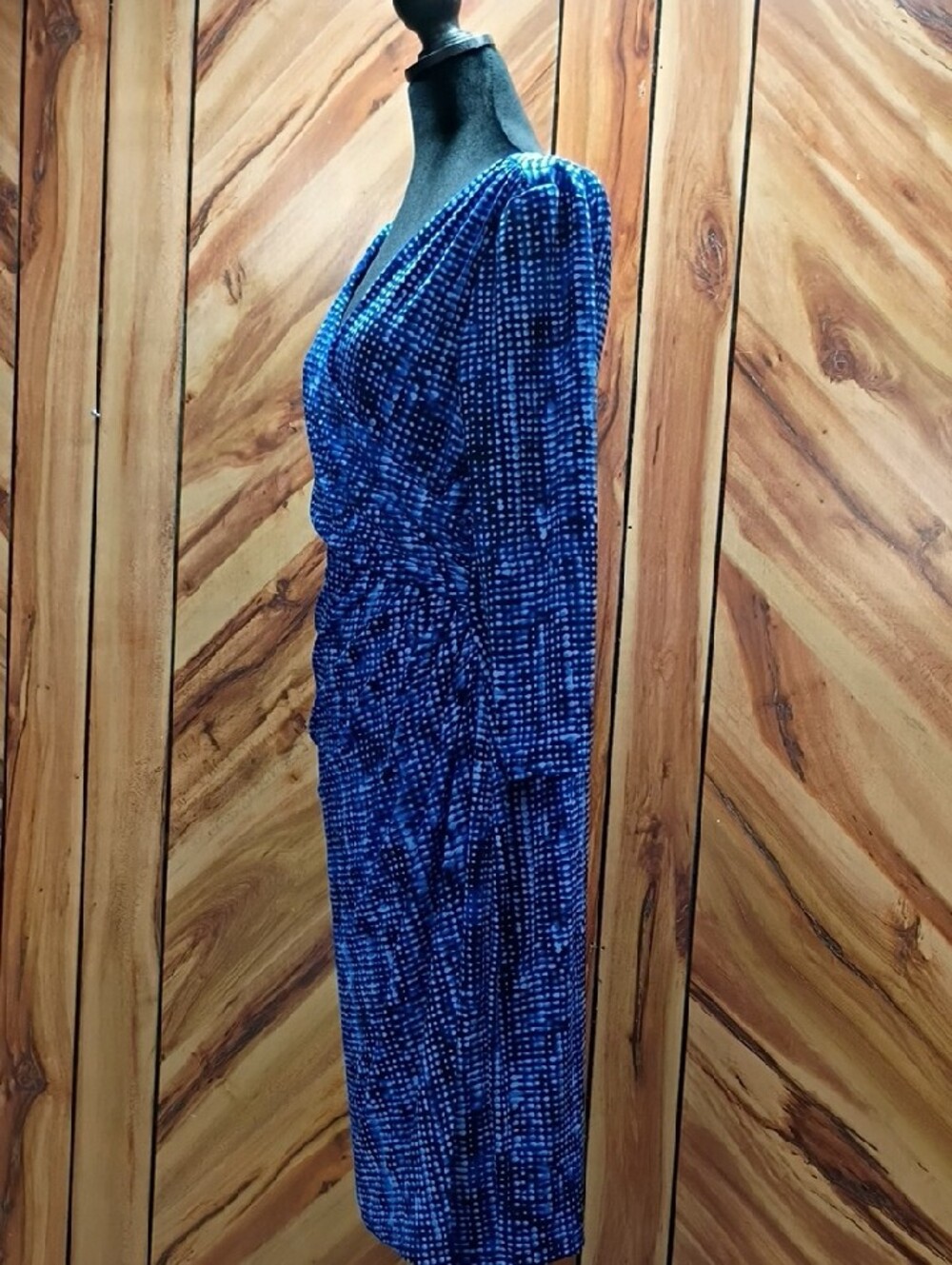 Lauren Ralph Lauren Blue Patterned Wrap-Style Midi Dress Size 8 - Picture 3 of 9